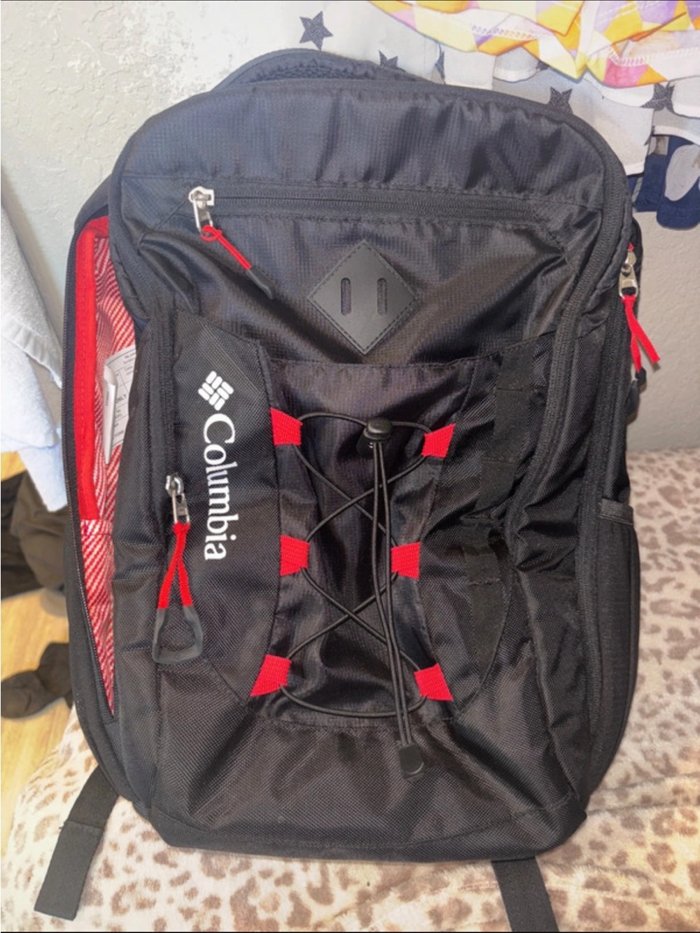 Columbia Black Backpack with Red Accents